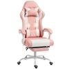 Gaming Chair with Lumbar Massage Vibration Reclining 155 Degrees Adjustable Height Headrest and Retractable Footrest Pink