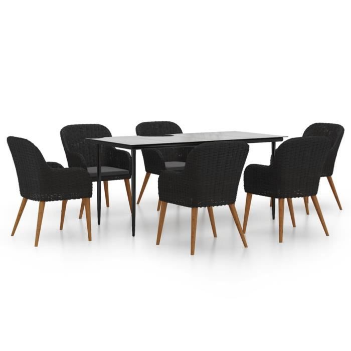 3156727 vidaXL Mobilier de salle à manger de jardin avec coussins 7 pcs Noir
