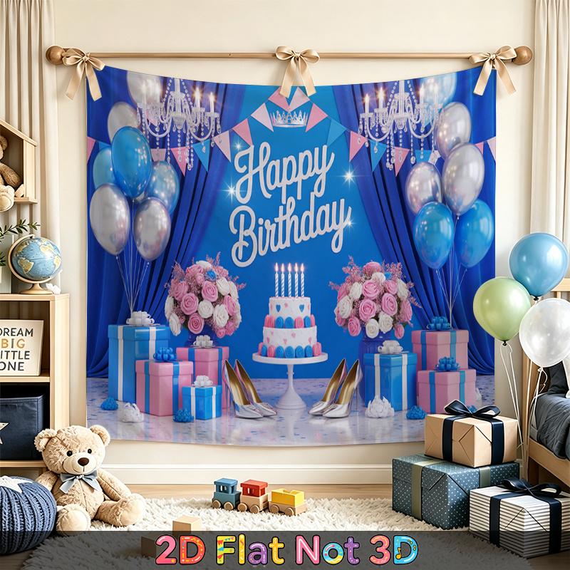 Party Backdrop Happy Birthday Birthday Balloon Blue Photo Booth Background Front Door Decor