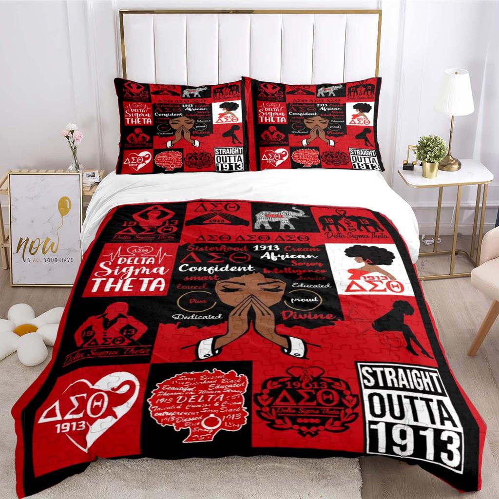 Red and White Greek Letter Print Bedding Set, Sorority Inspired Bed Linen Duvet Cover Set(1 * duvet cover + 2 * pillowcase, without core)
