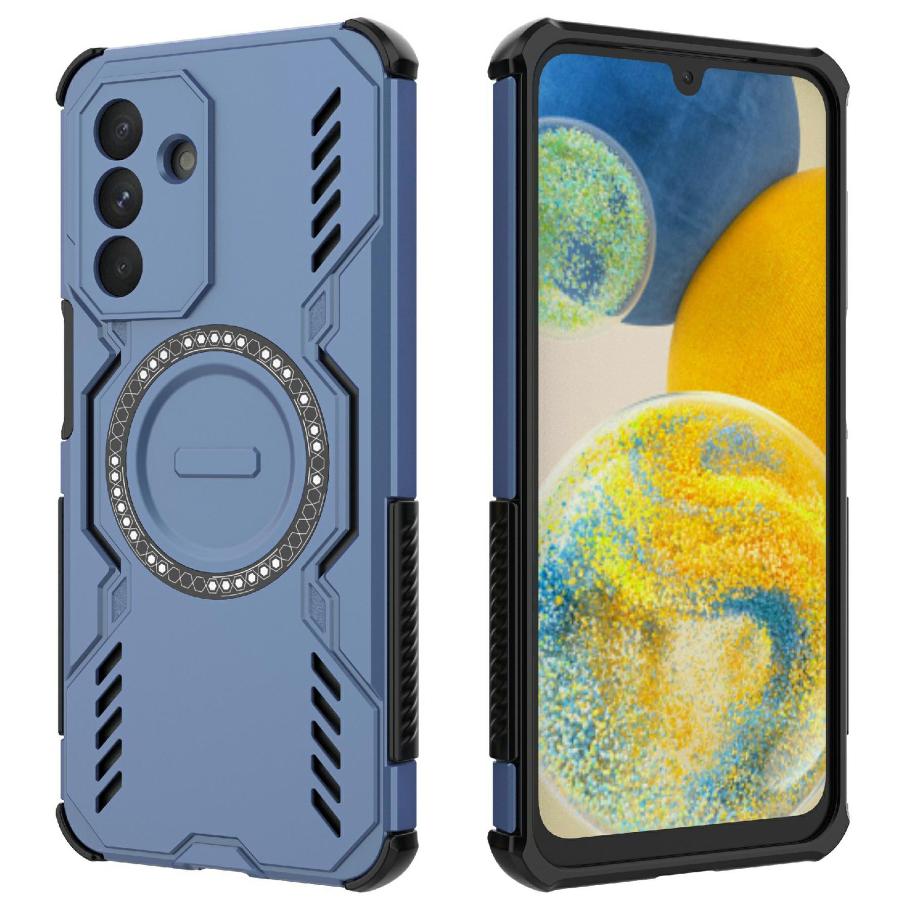 

For Samsung Galaxy A26 5G Magnetic Case Butterfly Armor Hollow Heat Dissipation PC+TPU Phone Cover Blue