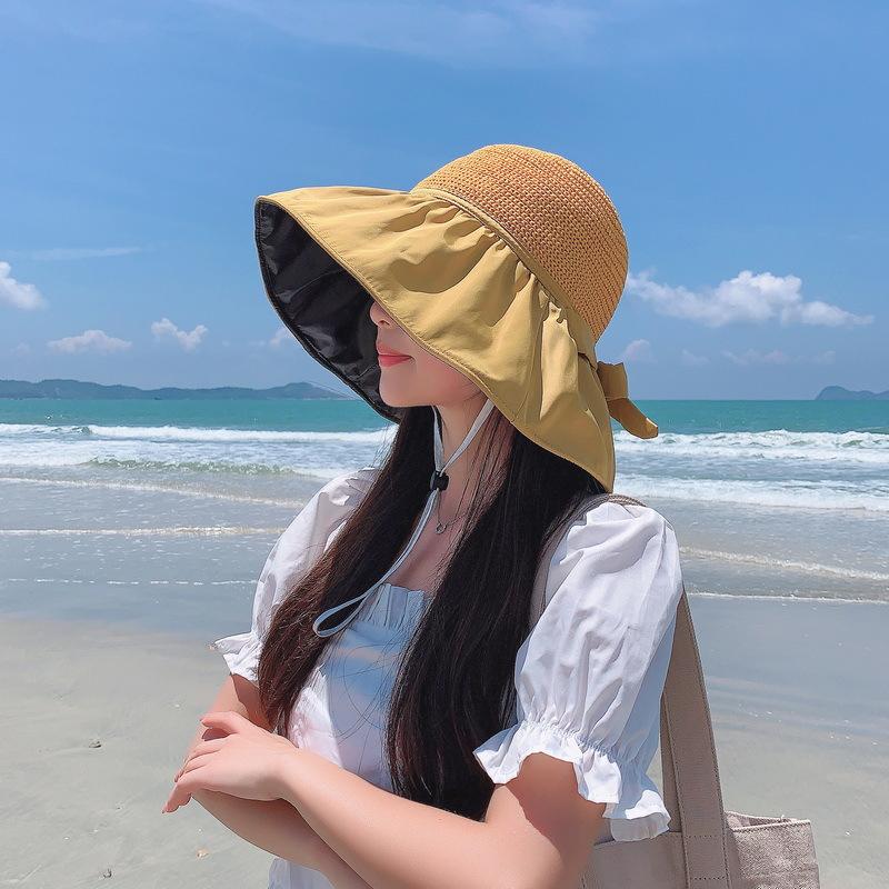 UV Vinyl Big Eaves Bow Fisherman Hat Children Spring and Summer Travel Versatile Sunscreen Sunshade Basin Hat