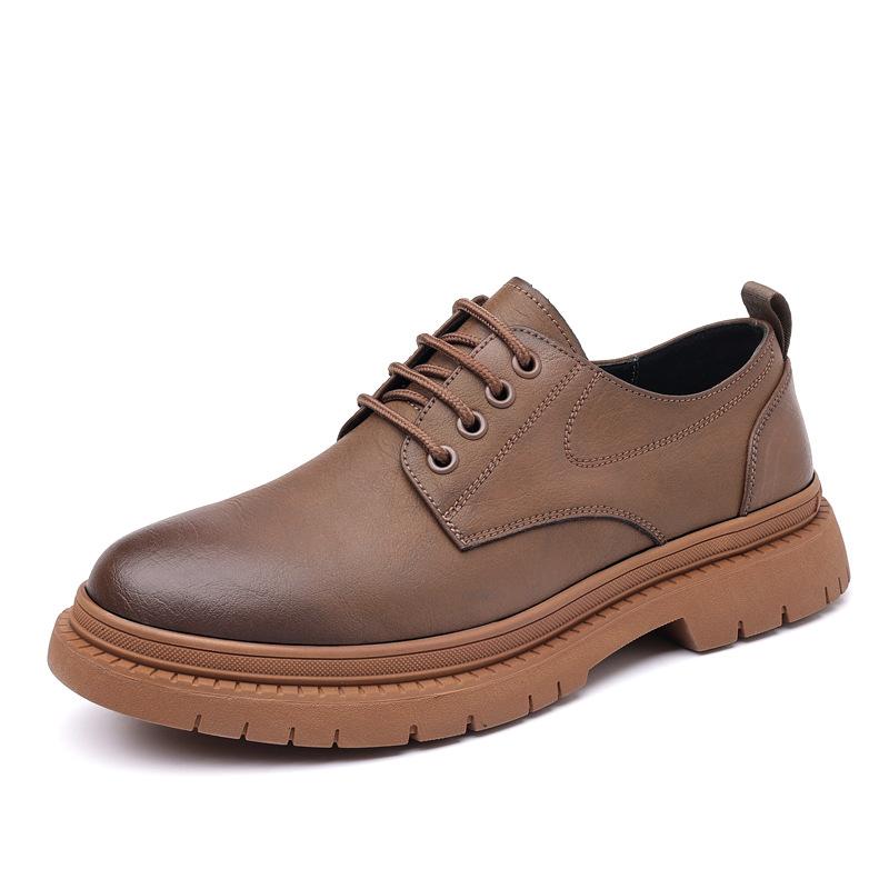 Leather shoes men's summer breathable casual men's shoes thin hollow black British trend 2025