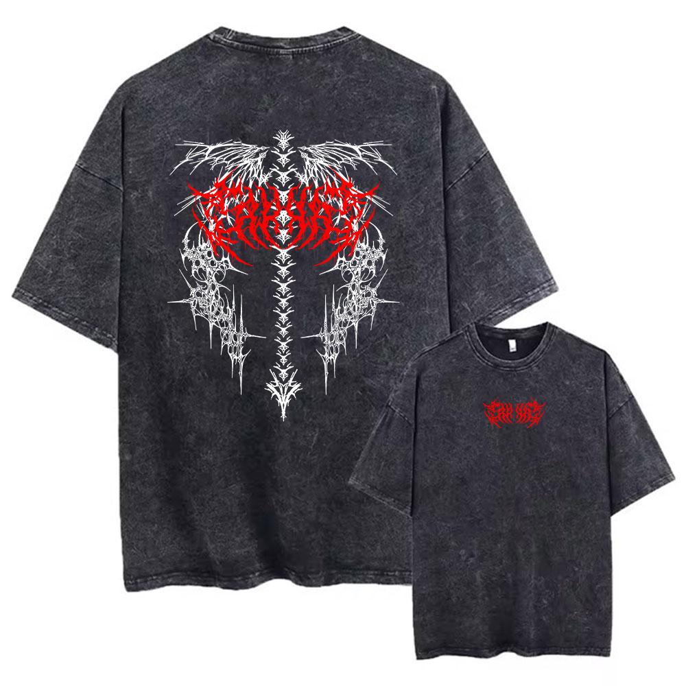 Mens Gothic Print Retro Washed TShirt Summer Trendy Fashion Loose Short Sleeve Suitable For Daily Commute And Casual Wear