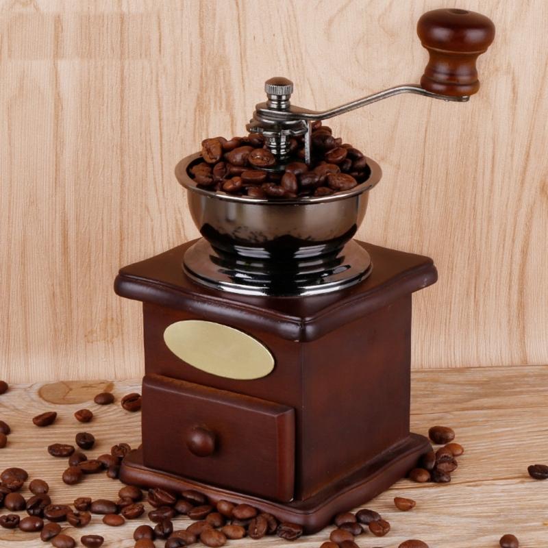 Wooden Hand Crank Coffee Grinder Space Saving Manual Miniature Espresso Maker with Cast Iron Burr Coffee Equipment