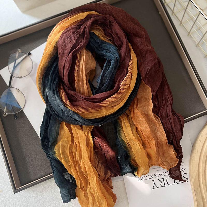 Women's Korean Warm Cotton Linen Gradient Scarf Autumn Winter Elegant Versatile Jacket Neck Shawl Long Soft Scarf Fashion Item