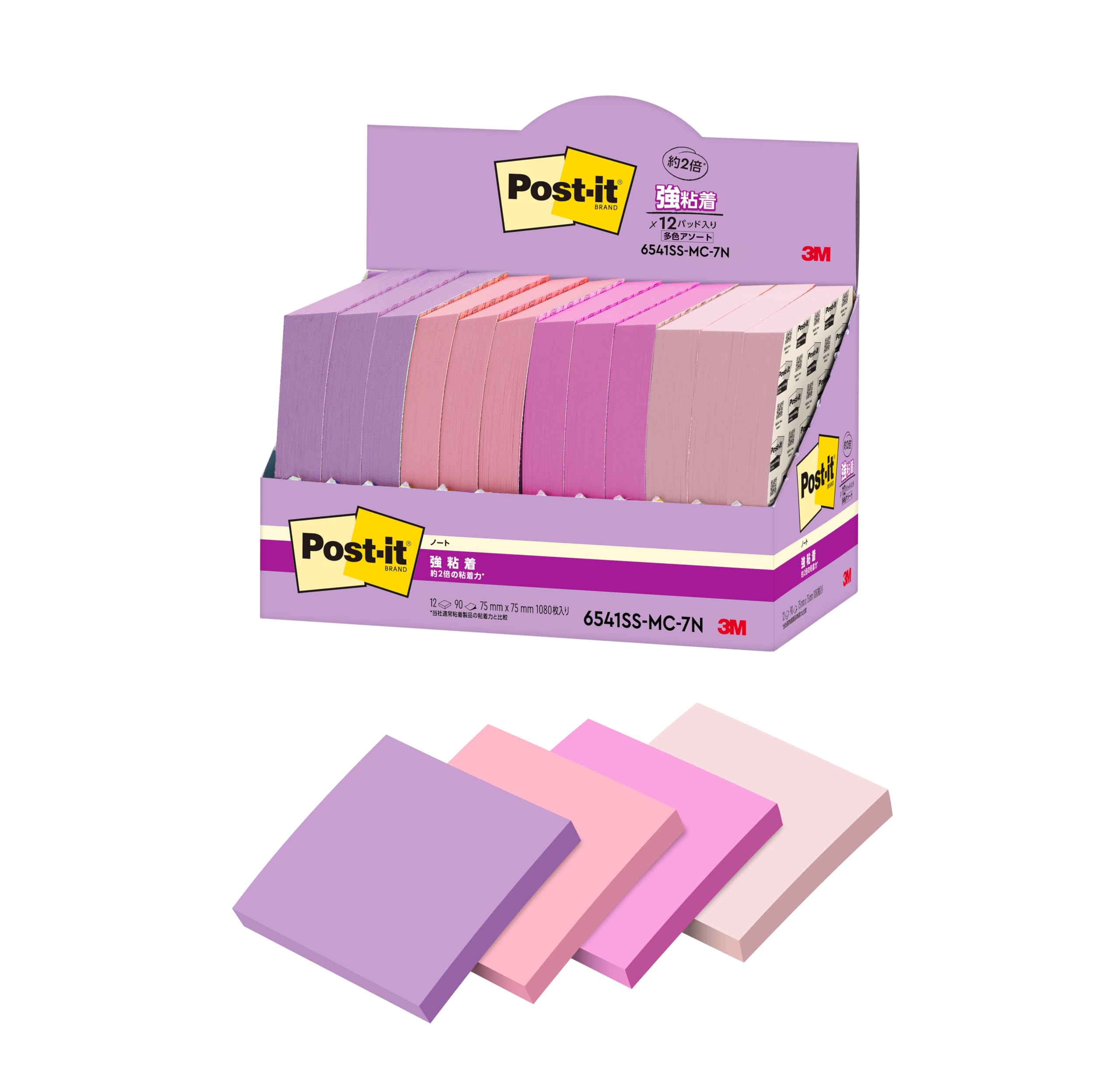 3M Клейкие Супер Прочные 75 x 75 90 листов x 12 Стикеры Post-it, Клейкие, Милые, Большие, Разноцветные, мм, Блоки, 6541SS-MC-7N