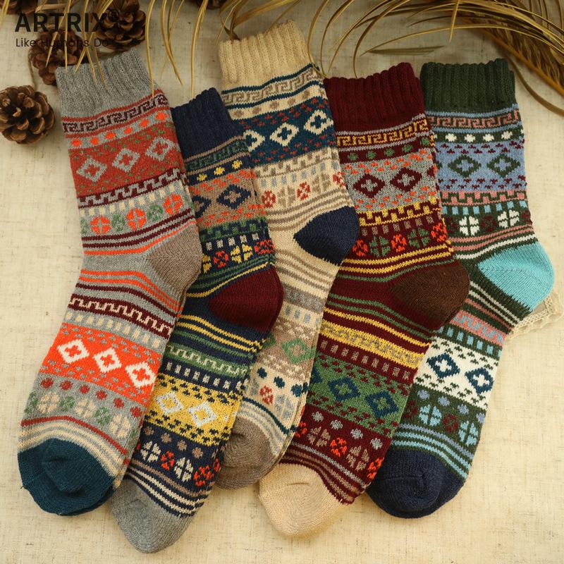 

5 пар высококачественных мужских носков Harajuku осень-зима, винтажные утолщенные теплые модные шерстяные повседневные носки