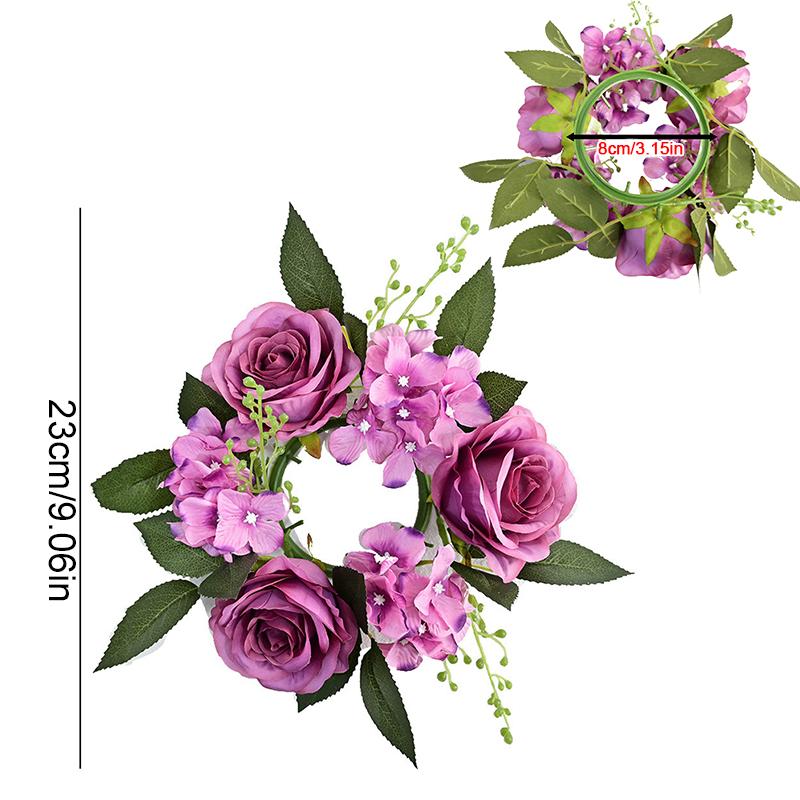 1PC Candle Wreath Plastic Wreath Holiday Tabletop Home Decor Silk Flower Mini Wreath Festive Dining Table Decoration