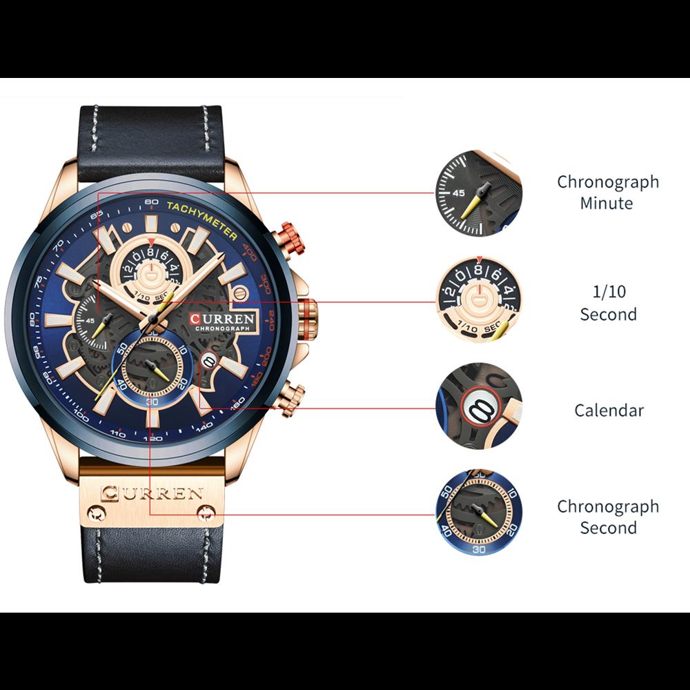 CURREN Watch for Men Top Brand Watches Leather Strap Wristwatch Fashion Chronograph Sport Quartz Clock Male Gift