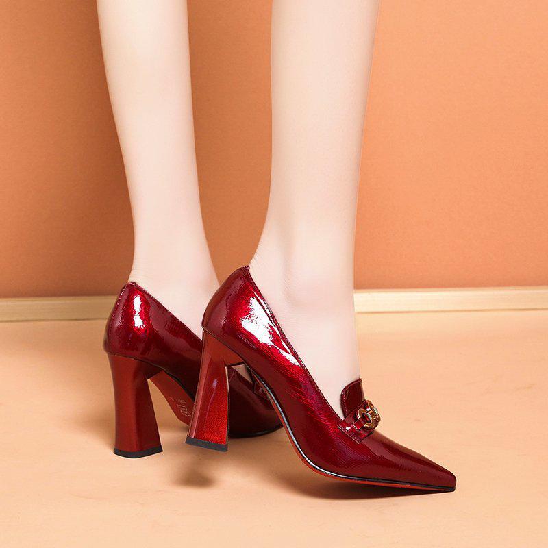2025 Women's Spring & Autumn Fashion Pointed Toe Chunky Heel Leather Shoes - British Style High Heels