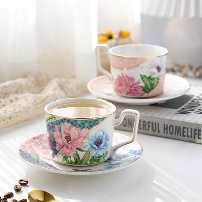 Light Luxury Ceramic Coffee Cup Pastoral Hand-Painted Cup And Saucer Set French Household Afternoon Tea Flower Tea Cup Water Cup Spoon