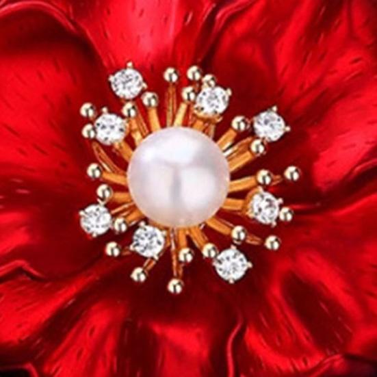 Spilla Festa della Mamma Design Fiore Rosso Spilla con Perle Finte Strass Intarsiati