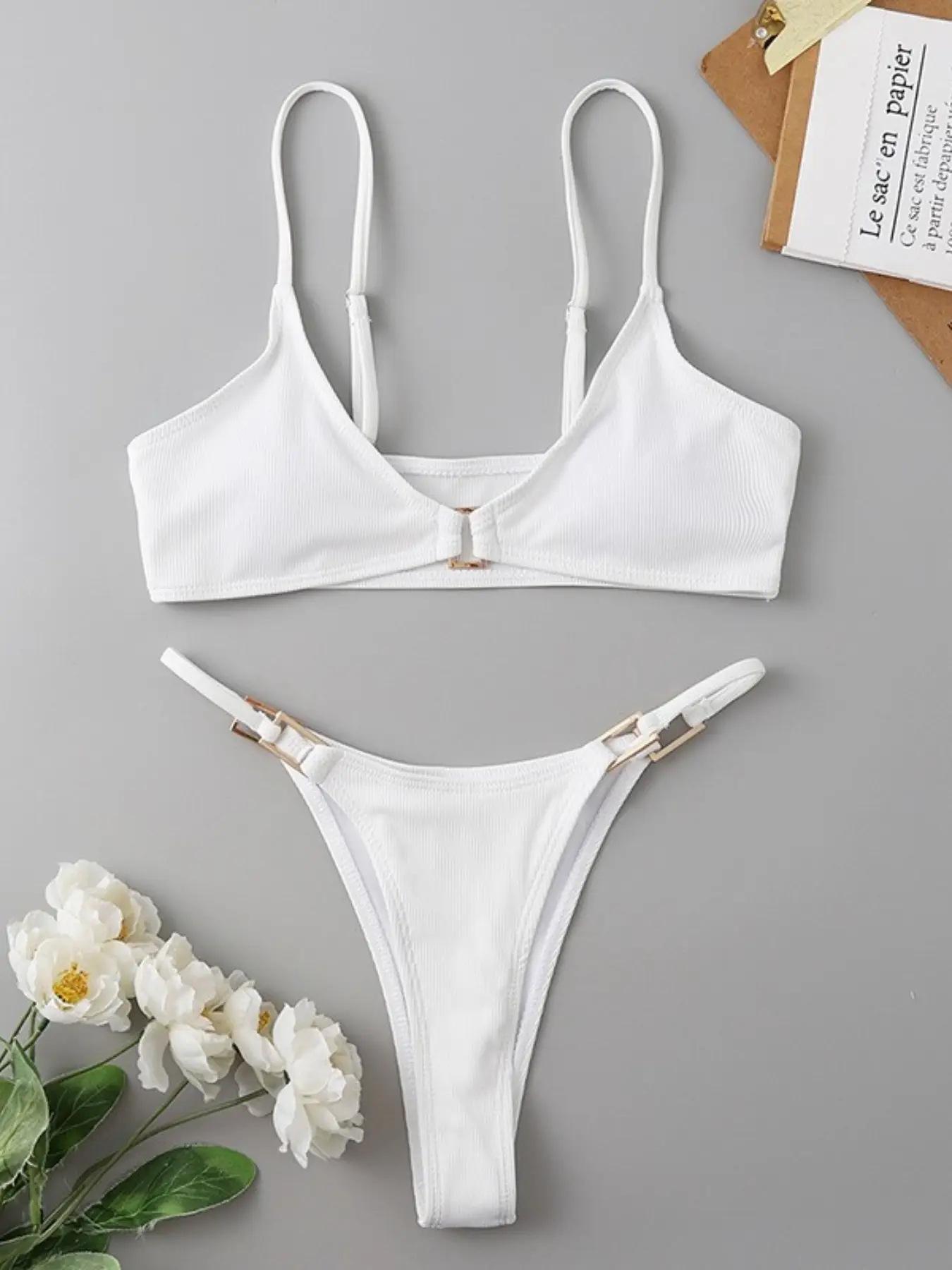 

Русский рубчатый женский купальник-бикини из двух частей однотонный - Маленький, Сексуальный, Летний L белый