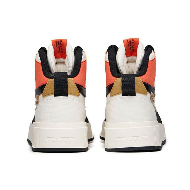 Anta Lifestyle Series Trendy Versatile Casual High-Top Skate Shoes Men Sneakers White Black Orange 912138011-4