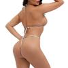 2Pcs/Set Underwear Set Wire Free Seductive Split Type Solid Color Bra Thong Set for Valentine Day