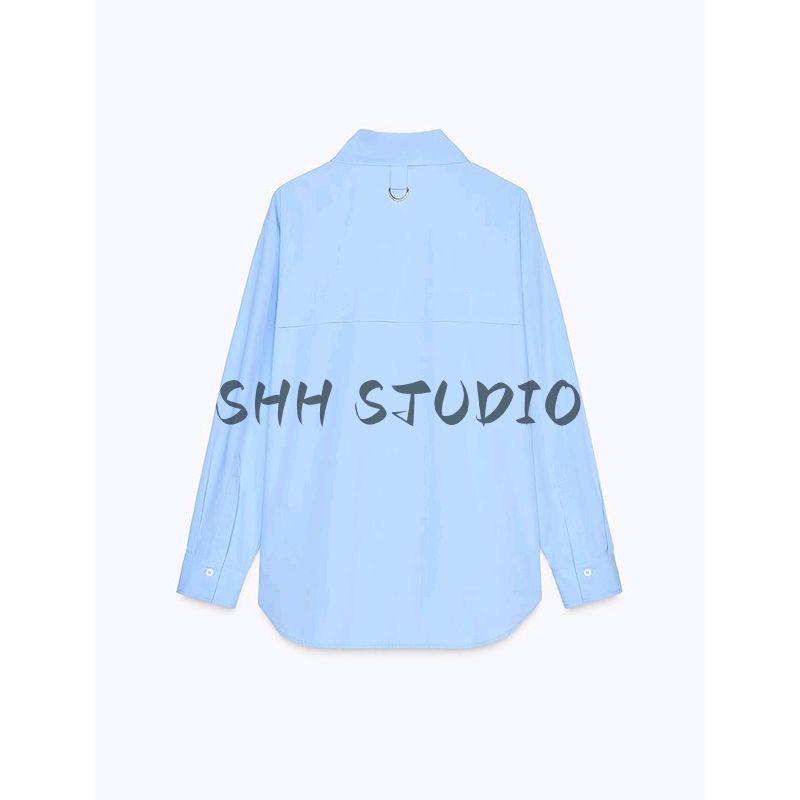 Spring New Women's Clothing French Style Casual Back Ring Decoration Poplin Cotton Simple Shirt 2434255