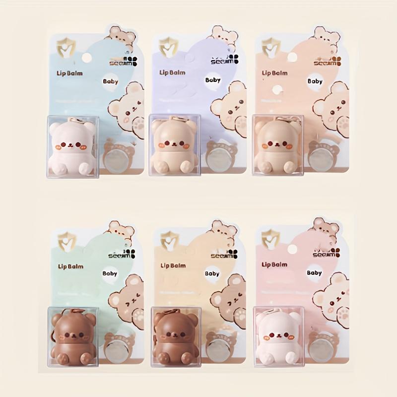 Bálsamo labial de osito para niños, hidratante, antisequedad y antigrietas, con llavero decorativo, cuidado labial.