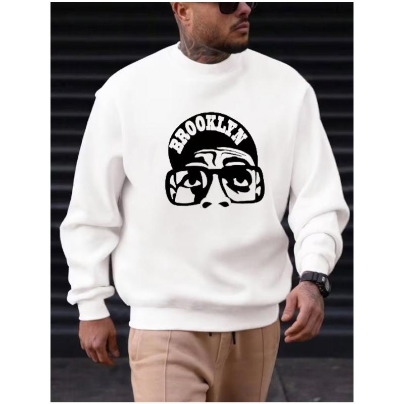 

Polyester Men s Pullover Sweatshirt, Crew Neck, Loose Fit Warm Sweatshirt for Daily Wear XXL білий