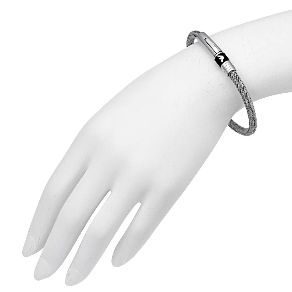 Emporio Armani Nerezový drátěný náramek se stříbrným pánským logem orla, (EGS1623040) [Použitý]
