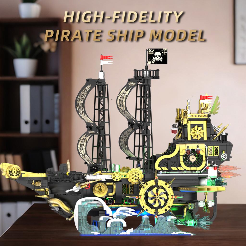 2770Pcs Retro Pirate Ship Building Blocks Set With Lighting Components, Mechanical Ship Model Assembly Toy, Adult Birthday Gift