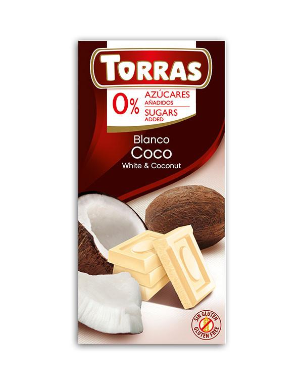 Torras white chocolate with coconut, sugar-free, 75g
