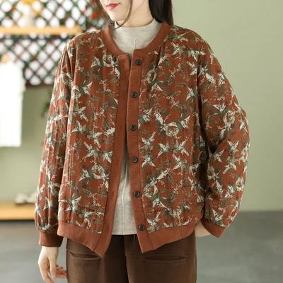 Coat for Women Cotton Autumn Winter Thickened Casual Oversize Printed Double Layer Windbreaker Jacket