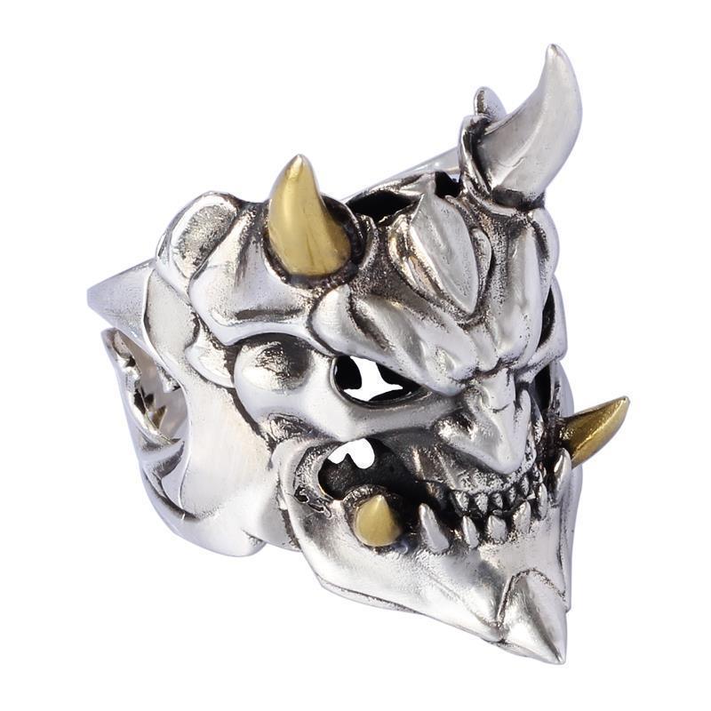 Anillo Abierto de Cabeza de Fantasma de Calavera Retro para Hombre y Mujer – Diseño de Máscara Prajna