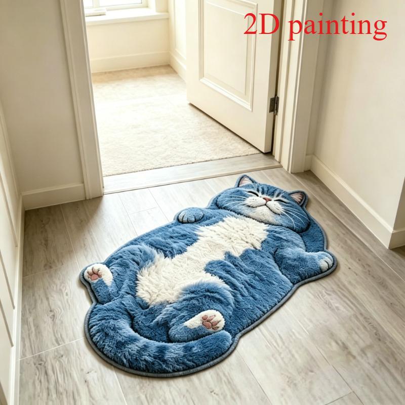Schattige Slapende Kat Tapijten voor Woonkamer 2D Simulatie Kat Slaapkamer Decor Tapijt Pluizig Zacht Pluche Kleed Huis Verdikken Vloermat 60x120cm