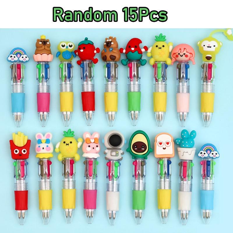 

1Pc Cute Cartoon Mini Four-Color Ballpoint Pen Student Stationery Gift Prize Cartoon Head Design Multicolor Round Pen Random style 1Pc