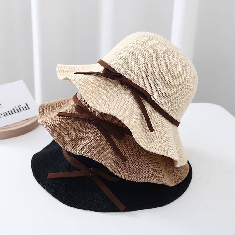 Women's Bow Fisherman Hat Straw Hat Sun Protection and Sunshade Hat Spring and Summer