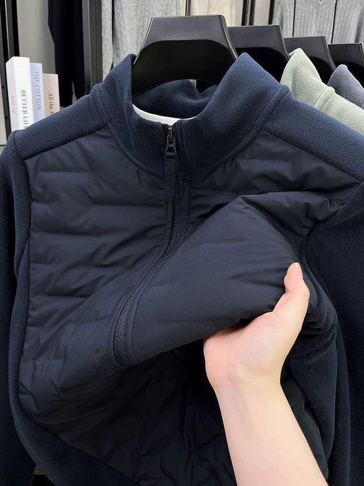 Oli Men's Velvet Patchwork Lightweight Fleece Jacket - Autumn/Winter Stand-Up Collar Casual Wear