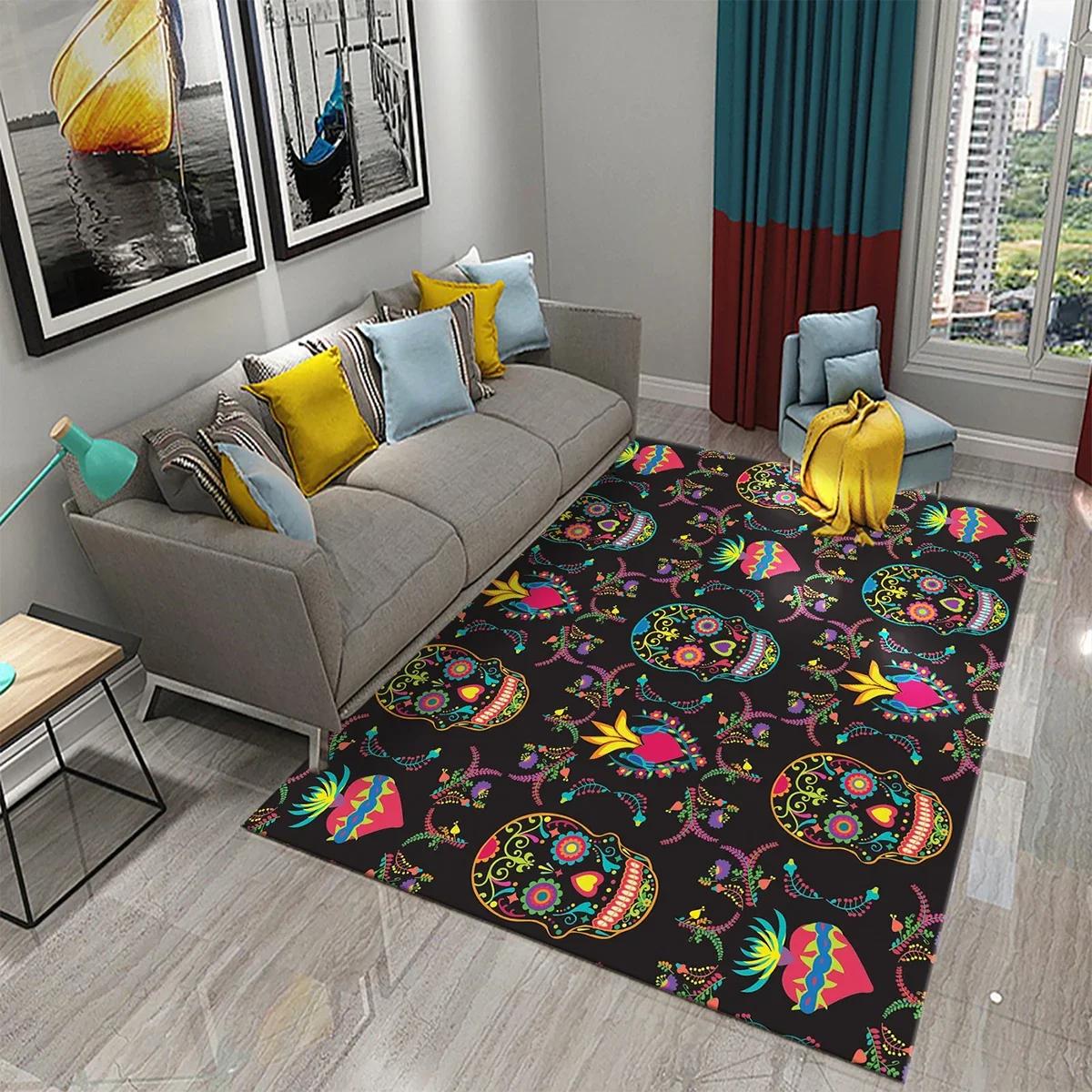 

Flower Skull Carpets Non-slip Floor Mats for Living Room Bedroom Decor Skeleton Skull Bone Rugs 40x60cm