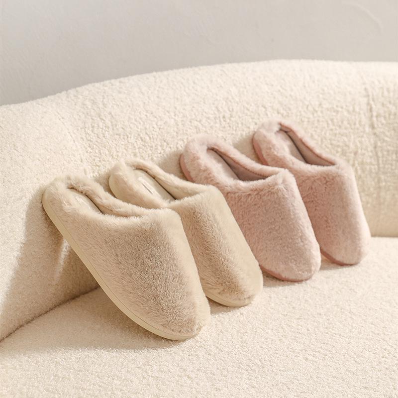 Women's Waterproof Non-Slip Short Plush Cotton Slippers - Thick Sole, Solid Color, Indoor/Outdoor