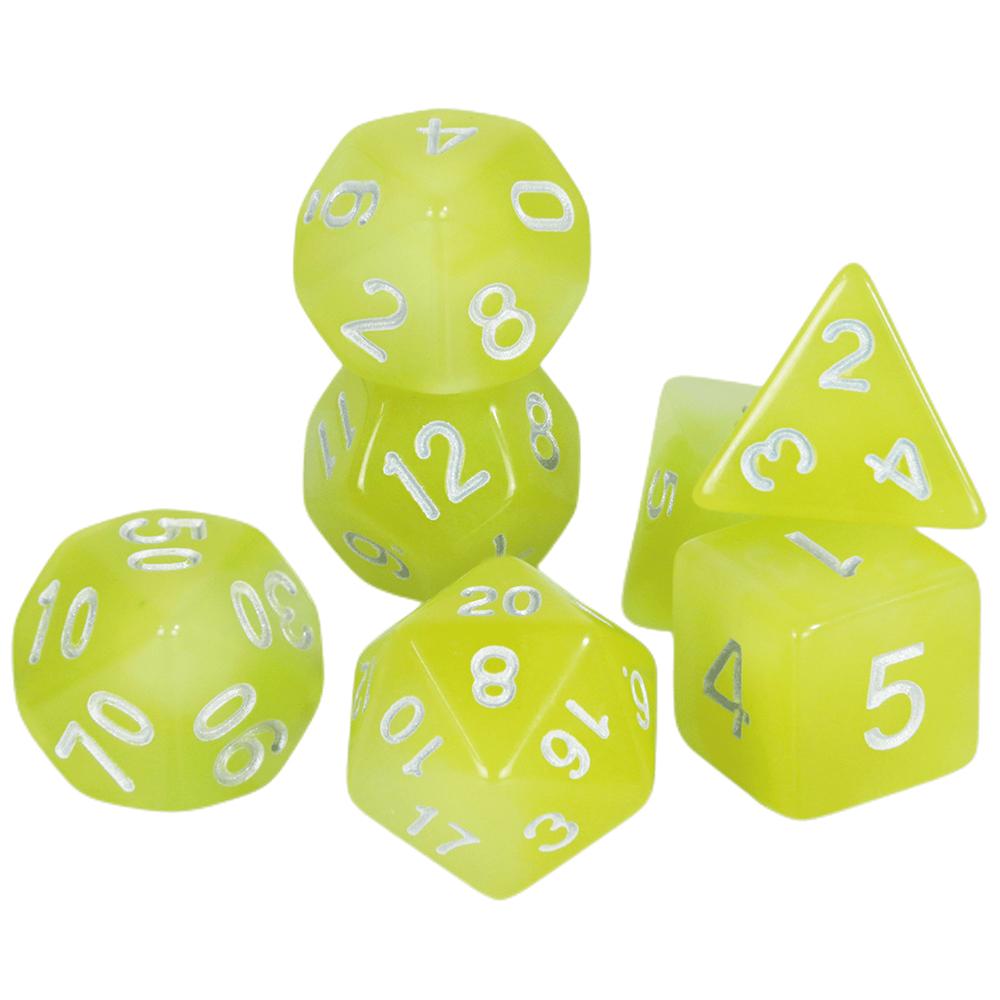 7pcs Glow in The Dark Effect Polyhedral DND Board Game Dice Set Gold Digital Dice for TRPG Role Playing Game