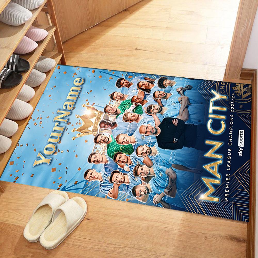 Manchester City Customize Text Floor Rug Office Rug Design for Dormitory Dining Room Foyer Hallway Anti-slip Rug Office home decor Wedding Party Gift