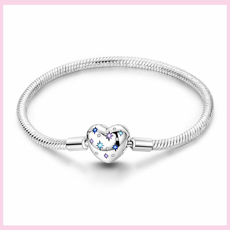 925 Sterling Silver Bracelet Star Moon Blue Eyes Zircon Heart Safety Chain Bracelets Snake Bone Chain Fit DIY Charms Jewelry