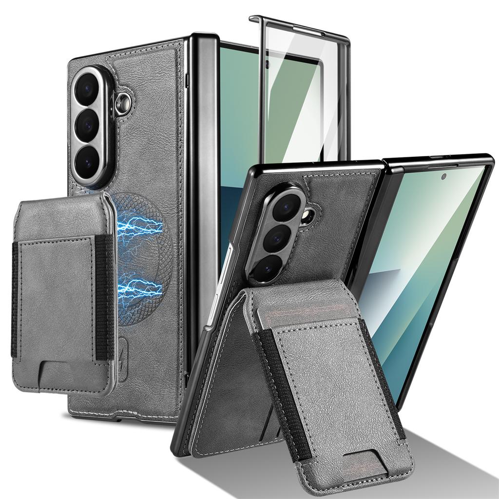 Magsafe Magnetic Leather Hinge Phone Case Screen Protect Film Wallet Cards Holder Cover for Samsung Galaxy Z Fold 7 6 5 4 3