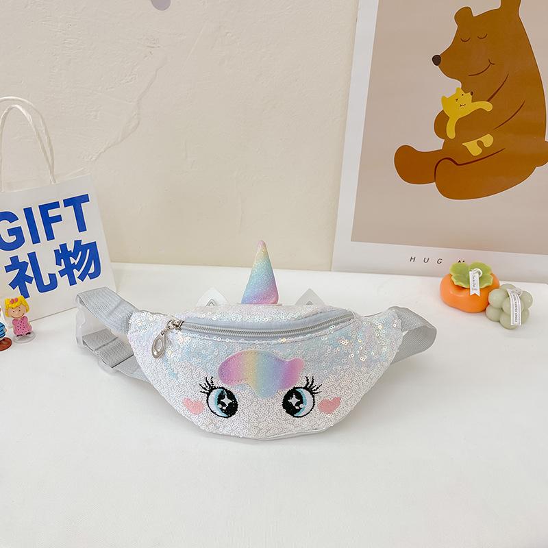 Dětská dívčí taška s jednorožcem a princeznou, vyšívaná barevná flitrovaná ledvinka, roztomilá dětská náprsní taška, kreslená módní diagonální taška přes rameno