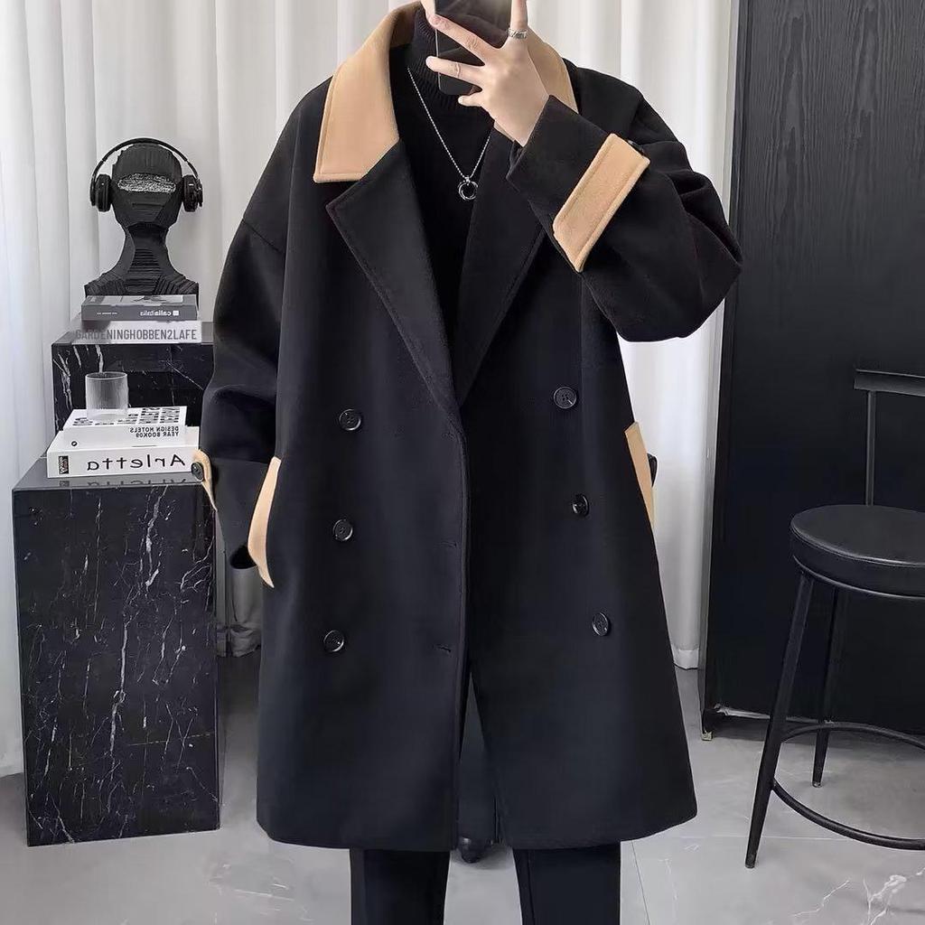 Men's Stylish British Woolen Coat - Winter Thick Mid-Length Windbreaker