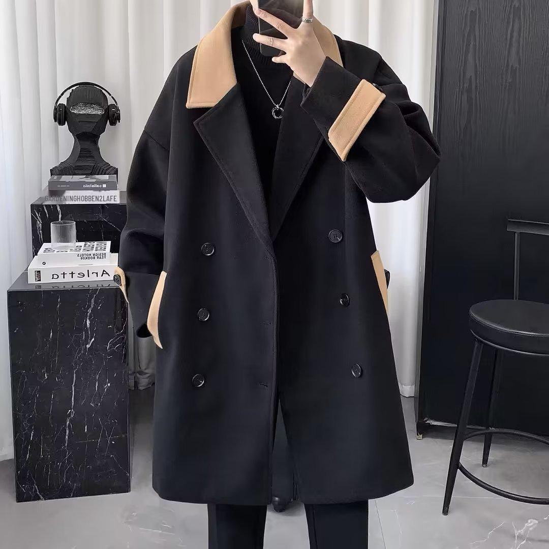 

Мужское стильное британское шерстяное пальто - зимняя толстая ветровка средней длины 3X Large чёрный