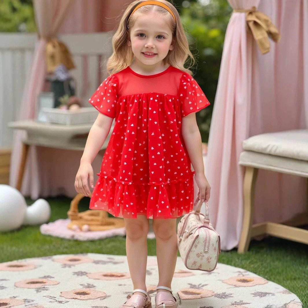 

Модное платье из тюля с пайетками на бретелях для маленьких девочек для фотосессий 90 красный