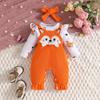 2025 Autumn/Winter Baby & Toddler Fox Heart Print Long Sleeve Footed Romper with Faux Straps & Headband