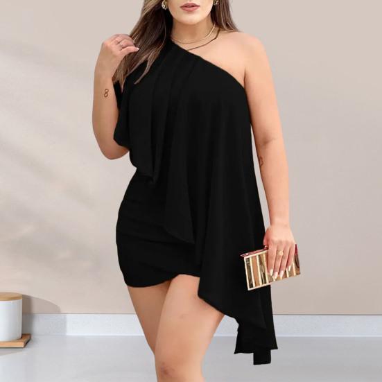 Ruched Asymmetrical Waist Tight Backless Sexy Dress Women One Shoulder Slim Fit Evening Party Dress