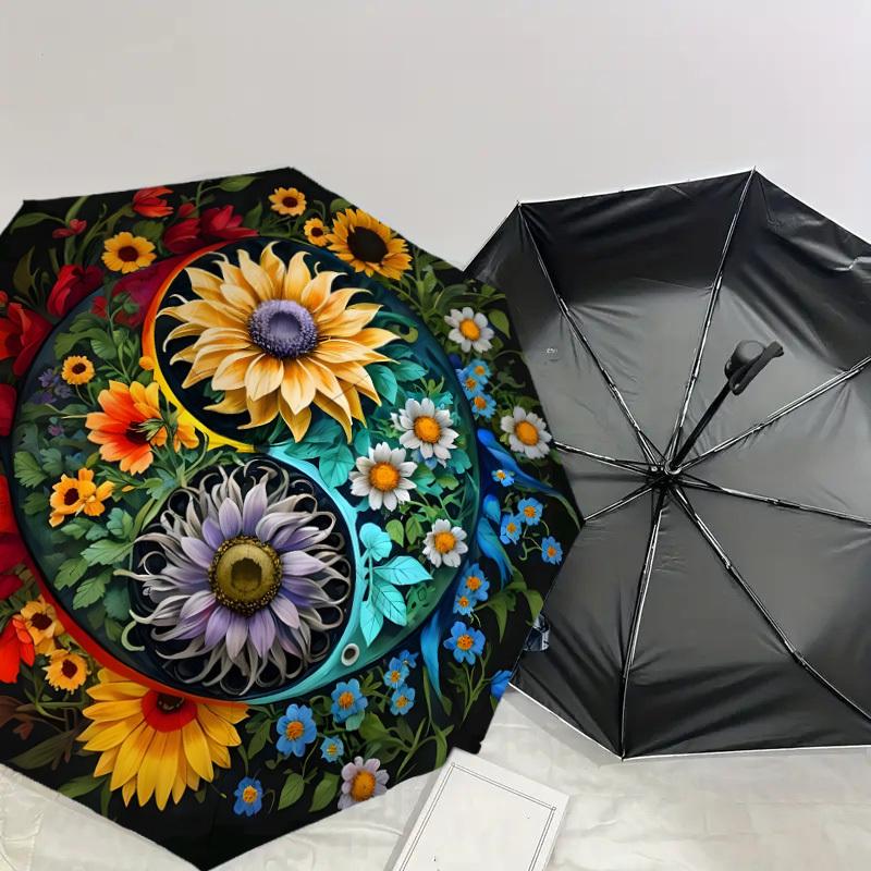 1pc Floral Yin-Yang Harmony Umbrella with Plastic Handle,Suitable for All Seasons Home Travel Outdoor UmbrellaDD1245
