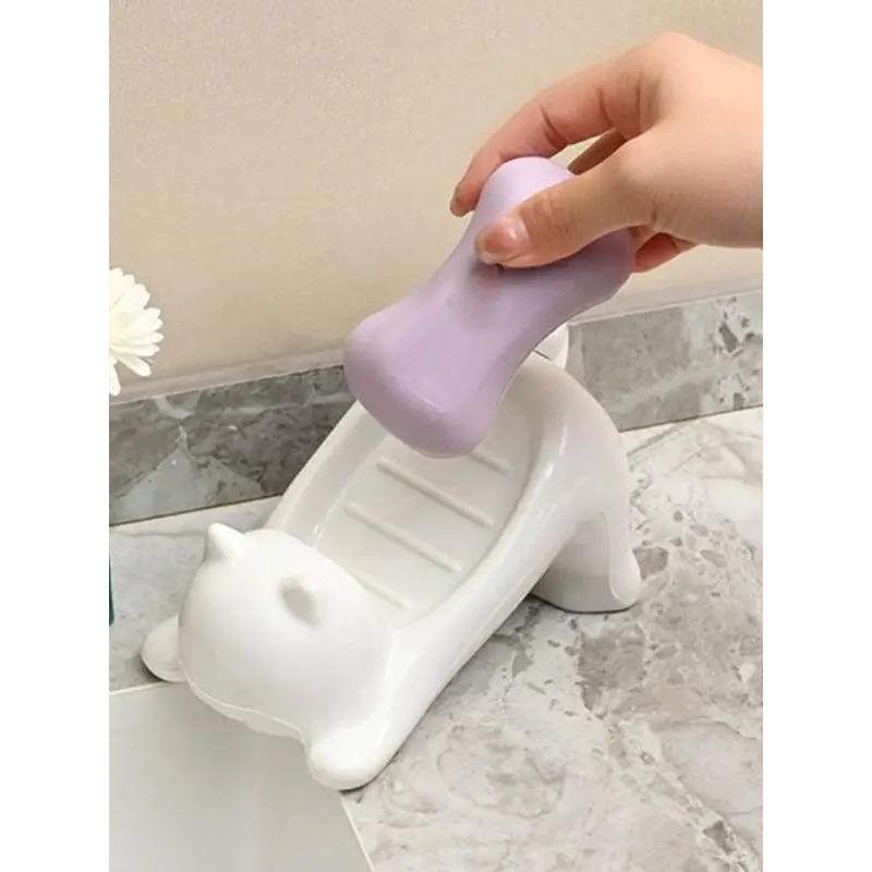 Cat Shape Soap Box Cartoon Soap Dish Washing Sponge Holder Household Bathroom Accessories for Camping Shower Travel Bathroom