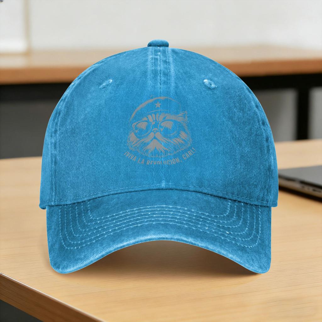 Washed Baseball Cap Viva La Revolucion Carl Funny Cat Spring Trucker Hat For Unisex-Teens  Fashion Camping Sun Snapback Cap