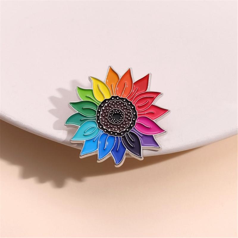Rainbow Sunflowers Brooch Pins Fashionable Sturdy Alloy Jewelry Decoration for Women and Teens Versatile Accessory