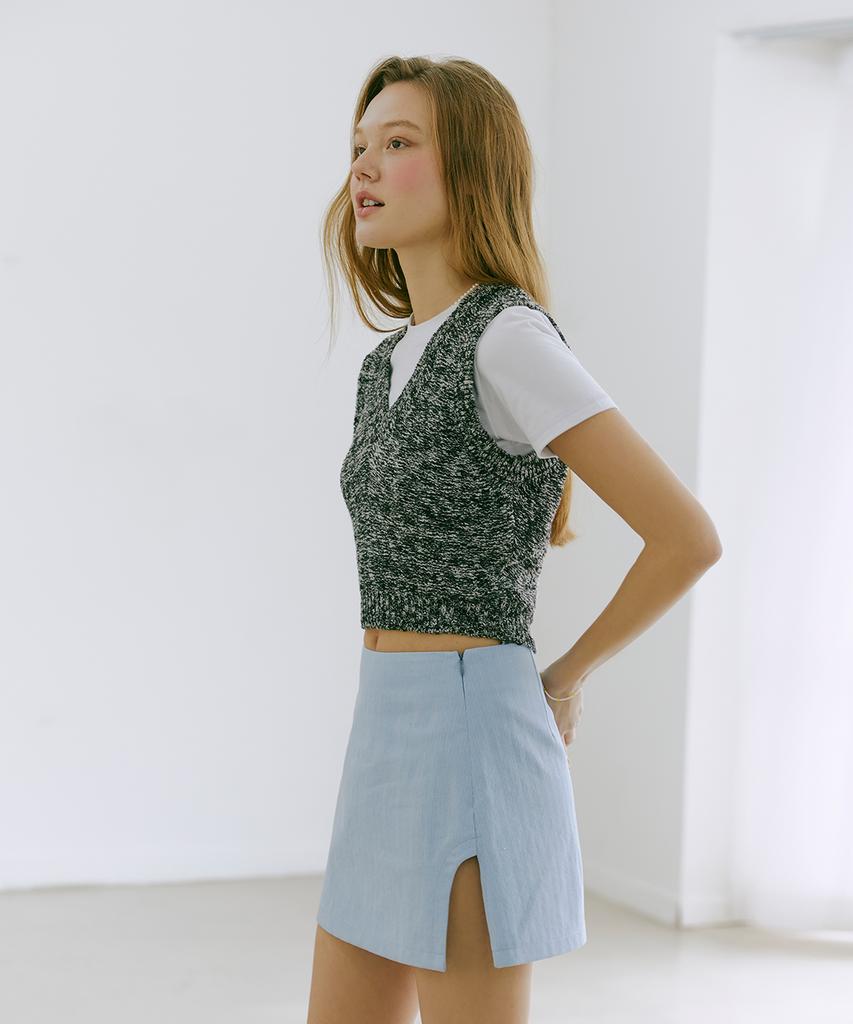 Etmont Round Slit Mini Skirt Blue