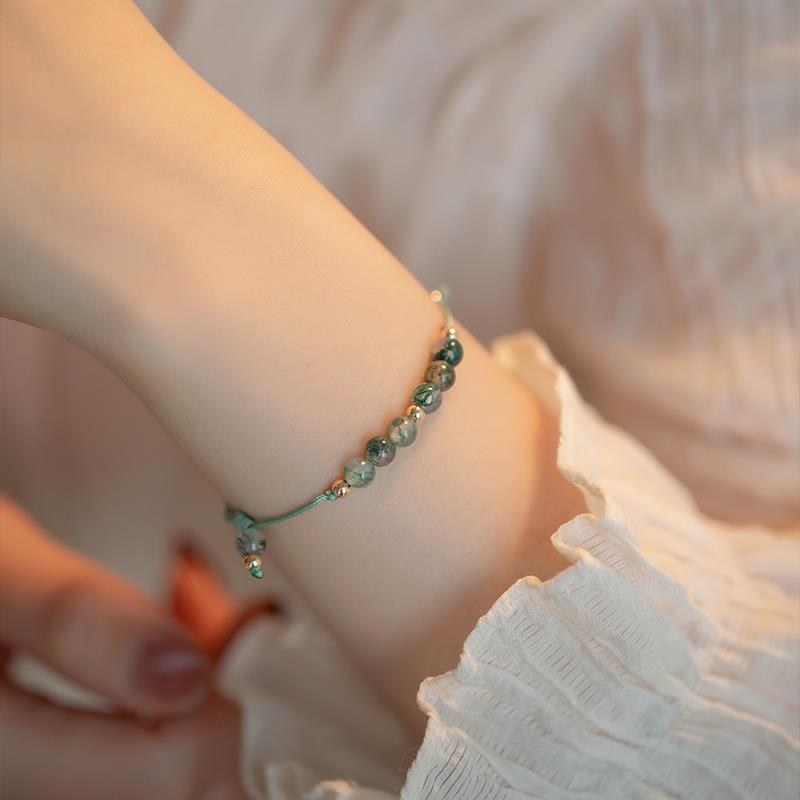 Aquamarine grape-colored natural stone lucky gold bead niche design gift14k Gold-plated light luxury stackable bracelet Aquatic Agate Bracelet-Ad